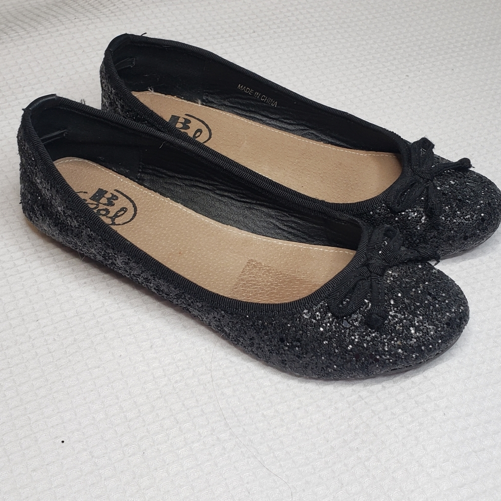 Be Cool Browns Youth Girls 4-4.5 US 35EUR Black Sparkle Ballet Flats Dress Shoes
